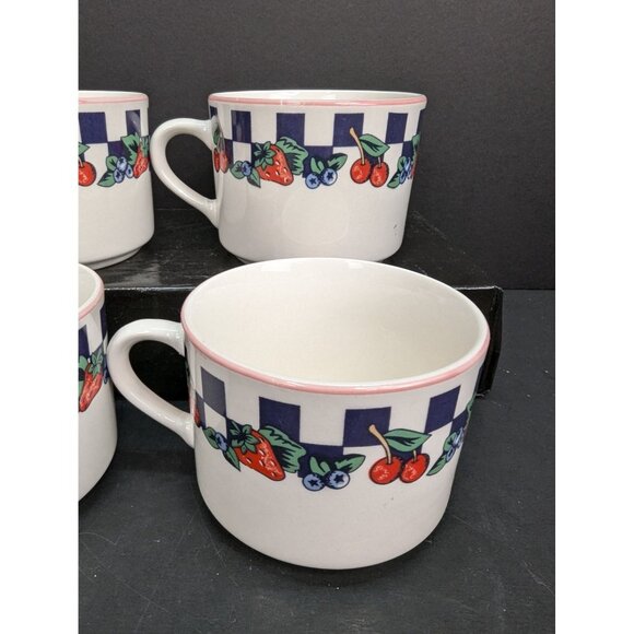 B&D Tabletops Unlimited Flat Coffee Cup Check with Fruit Pattern Lot of 4 - Picture 3 of 8
